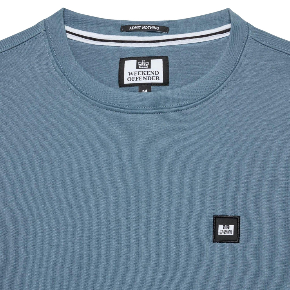Blue - Side - Weekend Offender Mens Ferrer Badge Crew Neck Sweatshirt