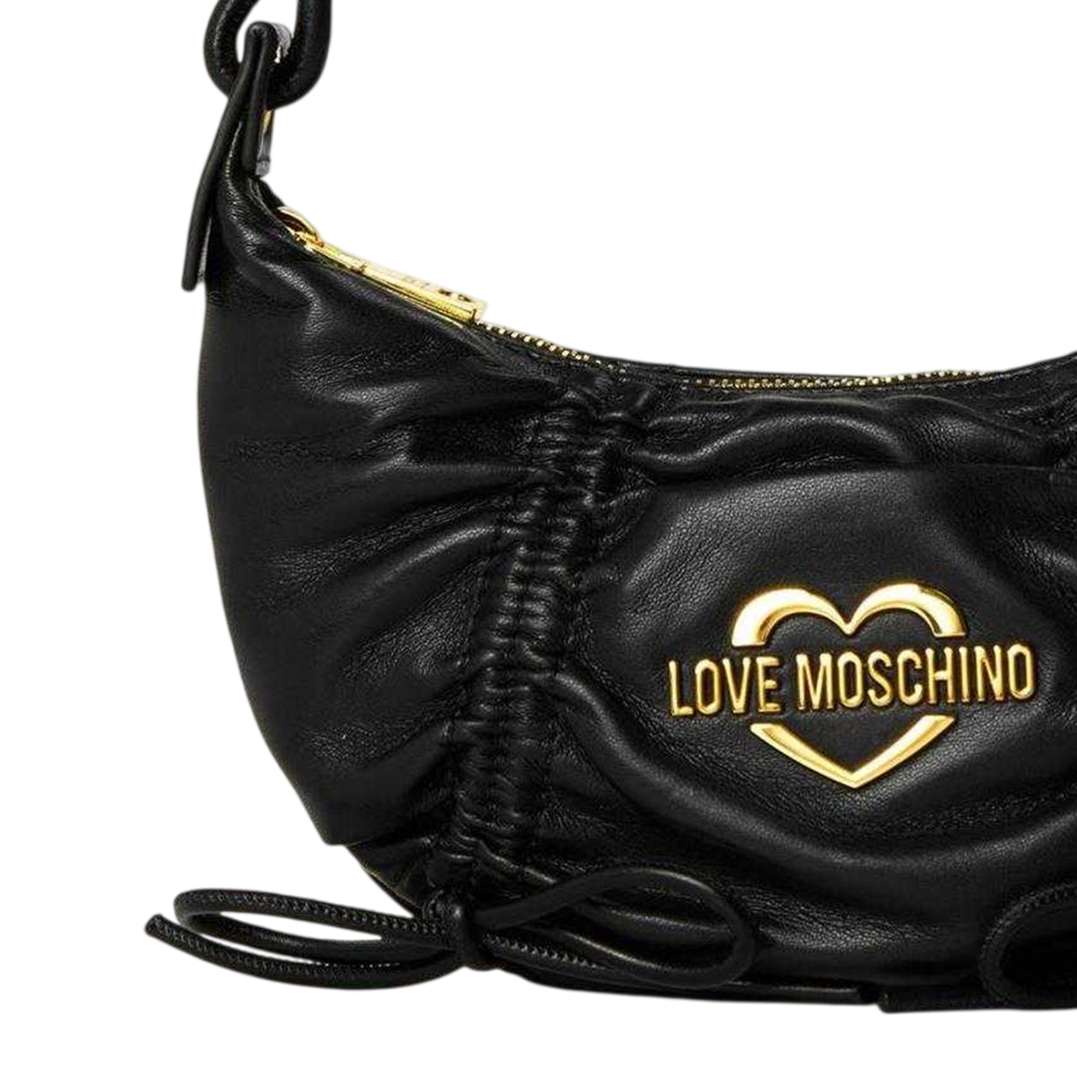 Black - Back - Love Moschino Softy Bow Hobo Crescent Shape Handbag with Gold Tone Hardware