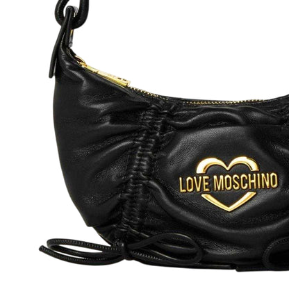Black - Back - Love Moschino Softy Bow Hobo Crescent Shape Handbag with Gold Tone Hardware