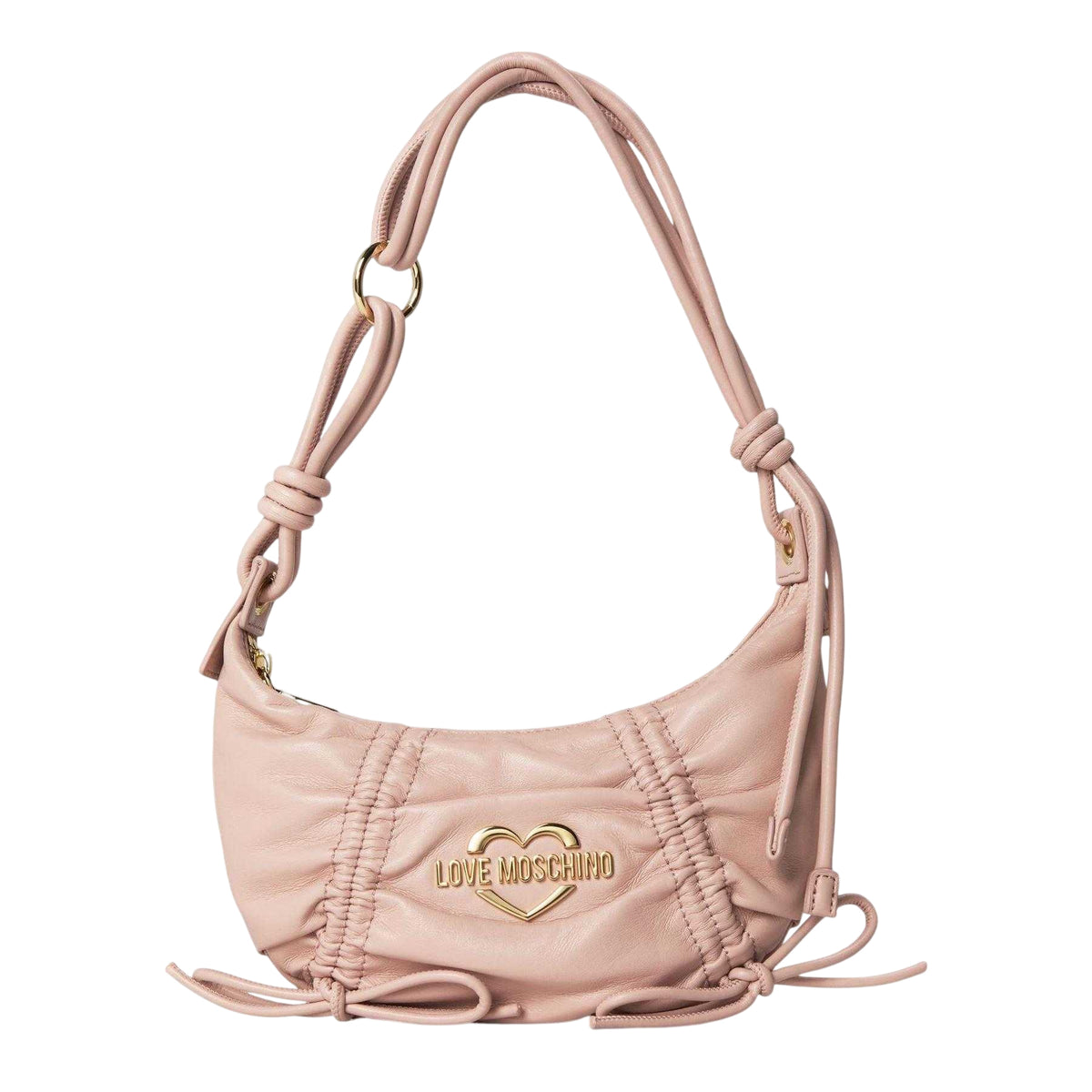 Pink - Front - Love Moschino Softy Bow Hobo Crescent Shape Handbag with Gold Tone Hardware