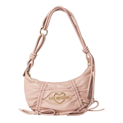 Pink - Front - Love Moschino Softy Bow Hobo Crescent Shape Handbag with Gold Tone Hardware
