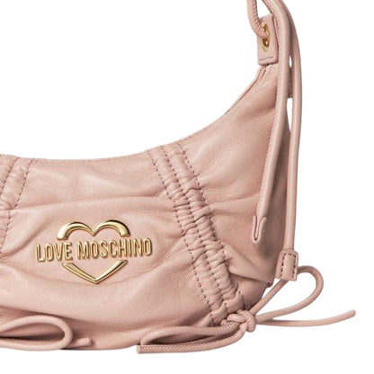Pink - Back - Love Moschino Softy Bow Hobo Crescent Shape Handbag with Gold Tone Hardware