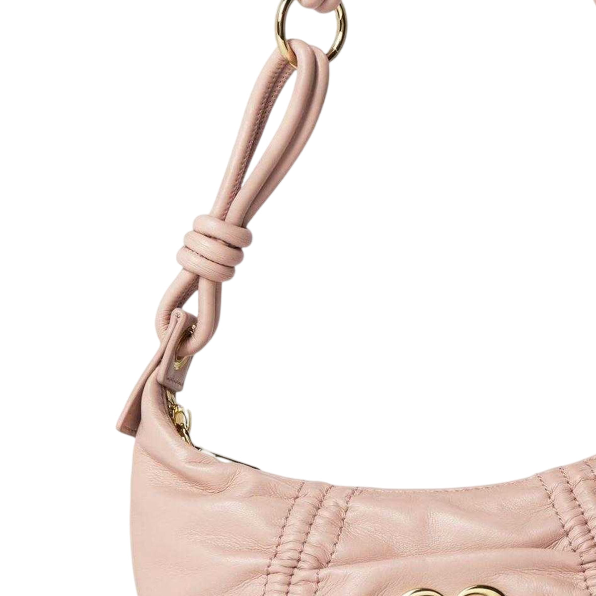 Pink - Side - Love Moschino Softy Bow Hobo Crescent Shape Handbag with Gold Tone Hardware