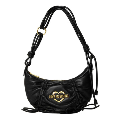 Black - Front - Love Moschino Softy Bow Hobo Crescent Shape Handbag with Gold Tone Hardware