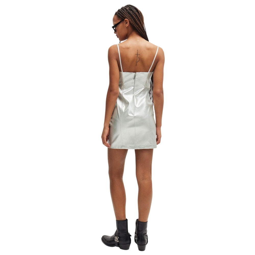 Silver - Back - Hugo Womens-Ladies Kateresa-1 Faux Leather Mini Dress