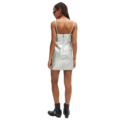 Silver - Back - Hugo Womens-Ladies Kateresa-1 Faux Leather Mini Dress