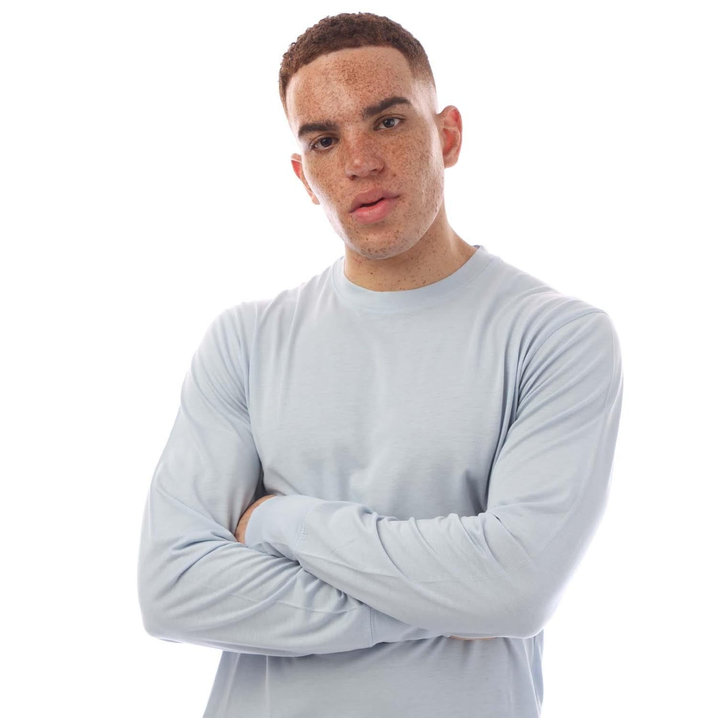 Light Blue - Side - Tom Ford Mens Cotton Long-Sleeved T-Shirt