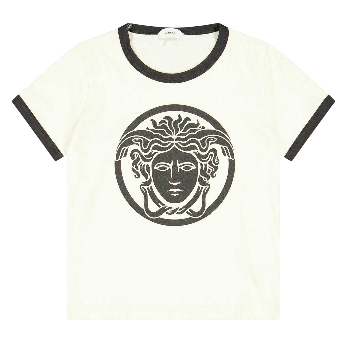 Cream-Black - Front - Versace Childrens Kids Iconic Medusa T-Shirt