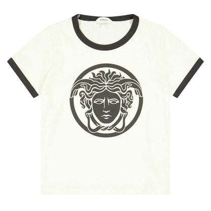 Cream-Black - Front - Versace Childrens Kids Iconic Medusa T-Shirt