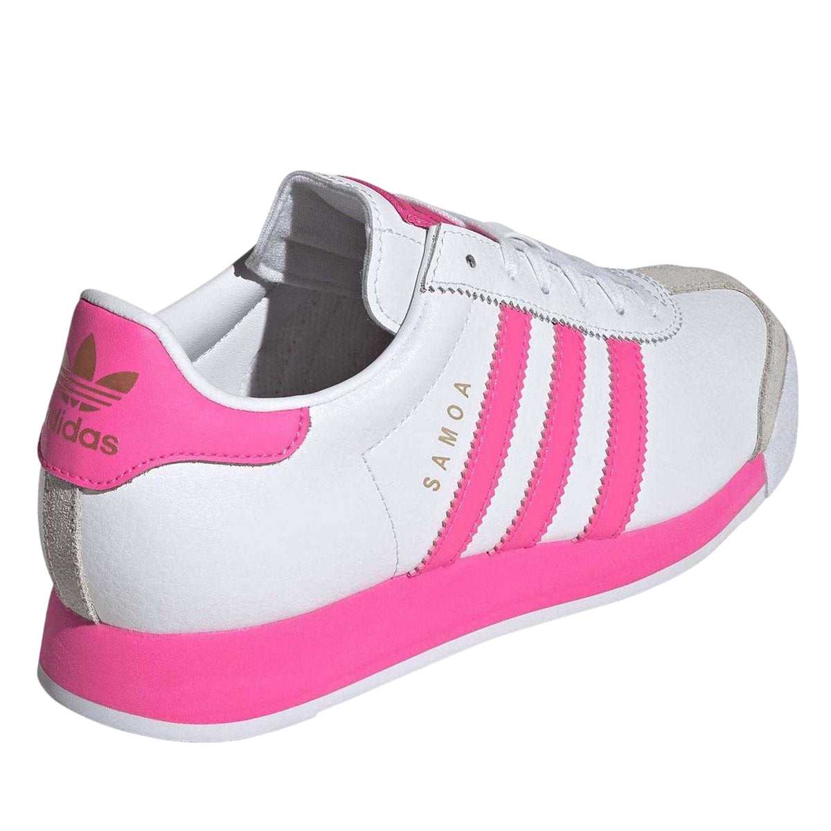 White - Back - Adidas Juniors Samoa 3 Stripes Leather Low Top Walking Shoes