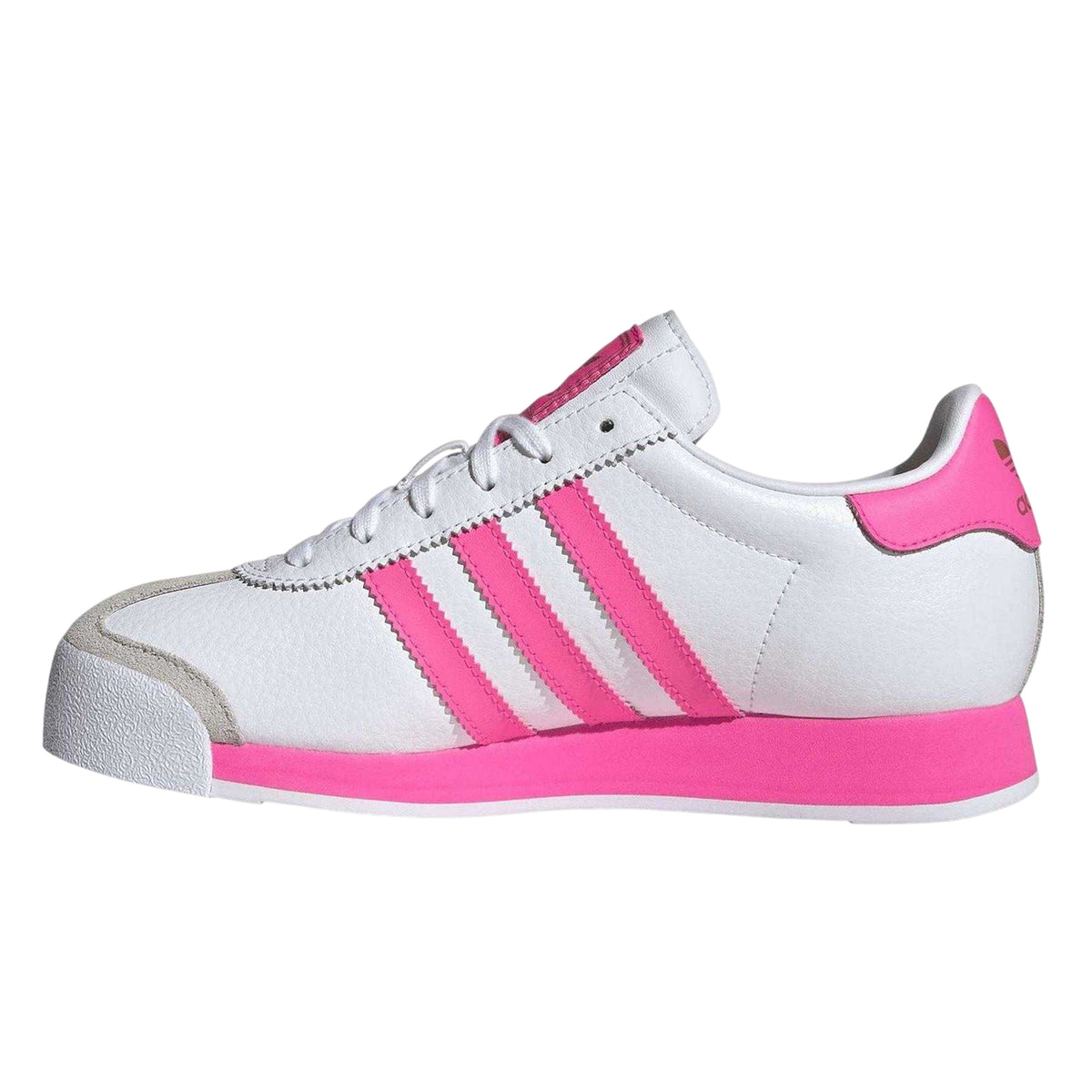 White - Side - Adidas Juniors Samoa 3 Stripes Leather Low Top Walking Shoes