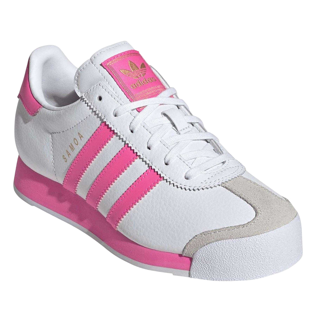 White - Pack Shot - Adidas Juniors Samoa 3 Stripes Leather Low Top Walking Shoes
