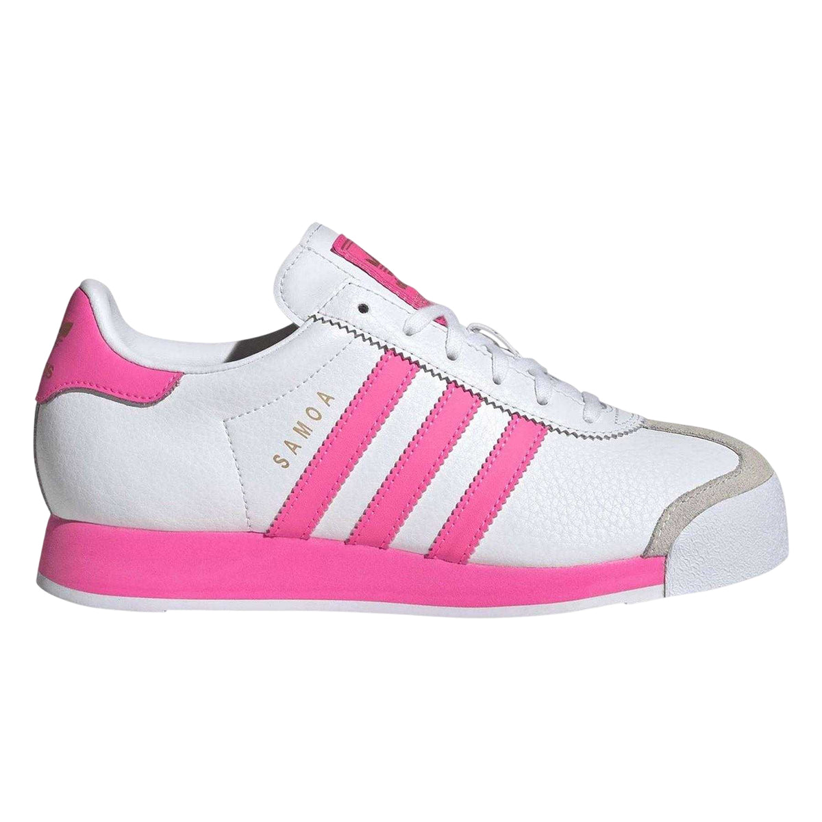 White - Front - Adidas Juniors Samoa 3 Stripes Leather Low Top Walking Shoes