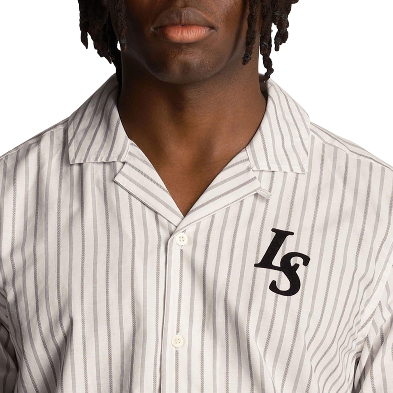White - Side - Lyle & Scott Mens Pinstripe Revere Collar Shirt