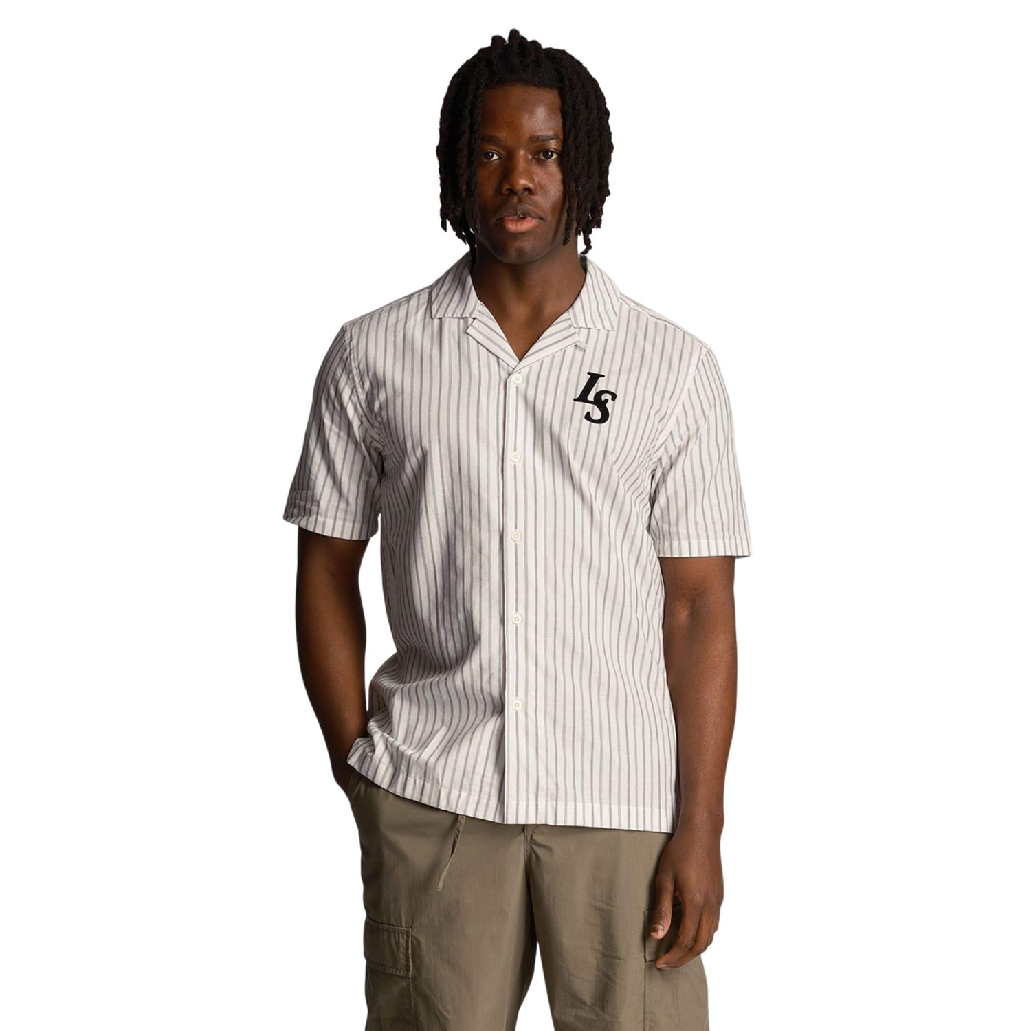 White - Lifestyle - Lyle & Scott Mens Pinstripe Revere Collar Shirt