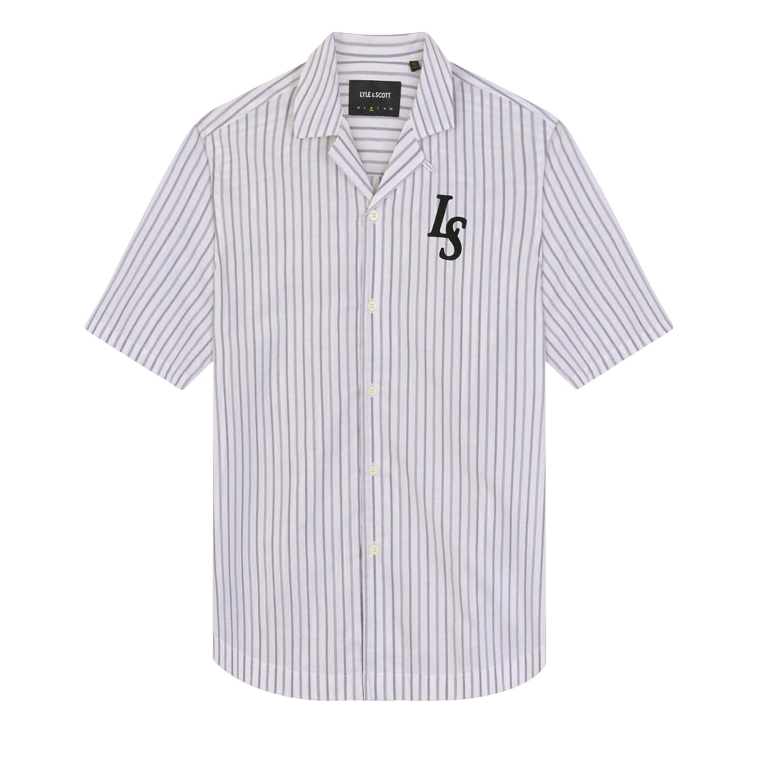 White - Front - Lyle & Scott Mens Pinstripe Revere Collar Shirt