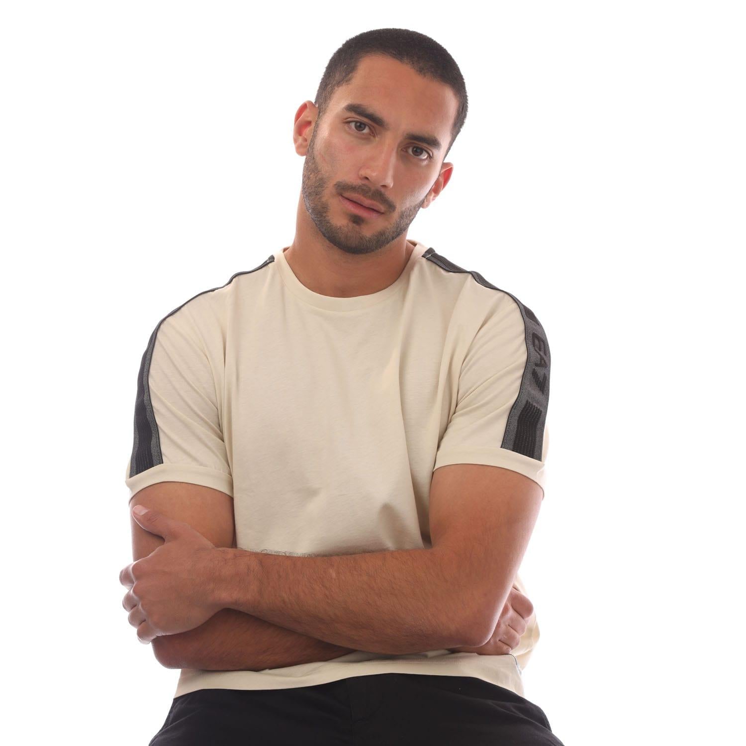 Beige - Side - Emporio Armani Mens EA7 Logo Cotton Jersey T-Shirt
