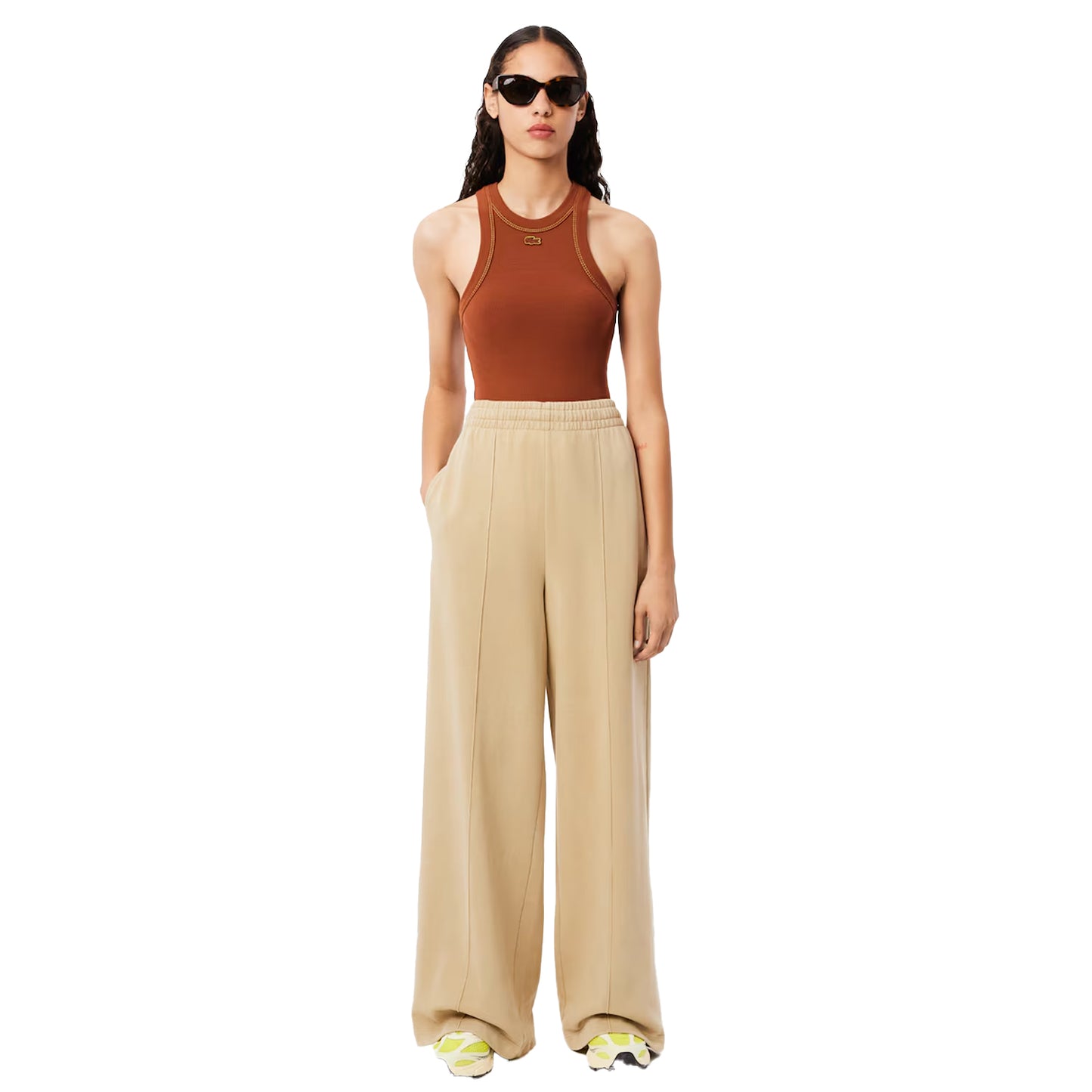 White - Lifestyle - Lacoste Womens-Ladies Badge Wide Leg Jogging Bottoms
