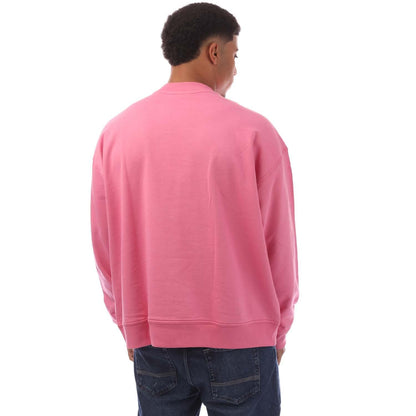 Pink - Back - Lacoste Mens Printed Vintage Round Neck Loose Fit Sweatshirt