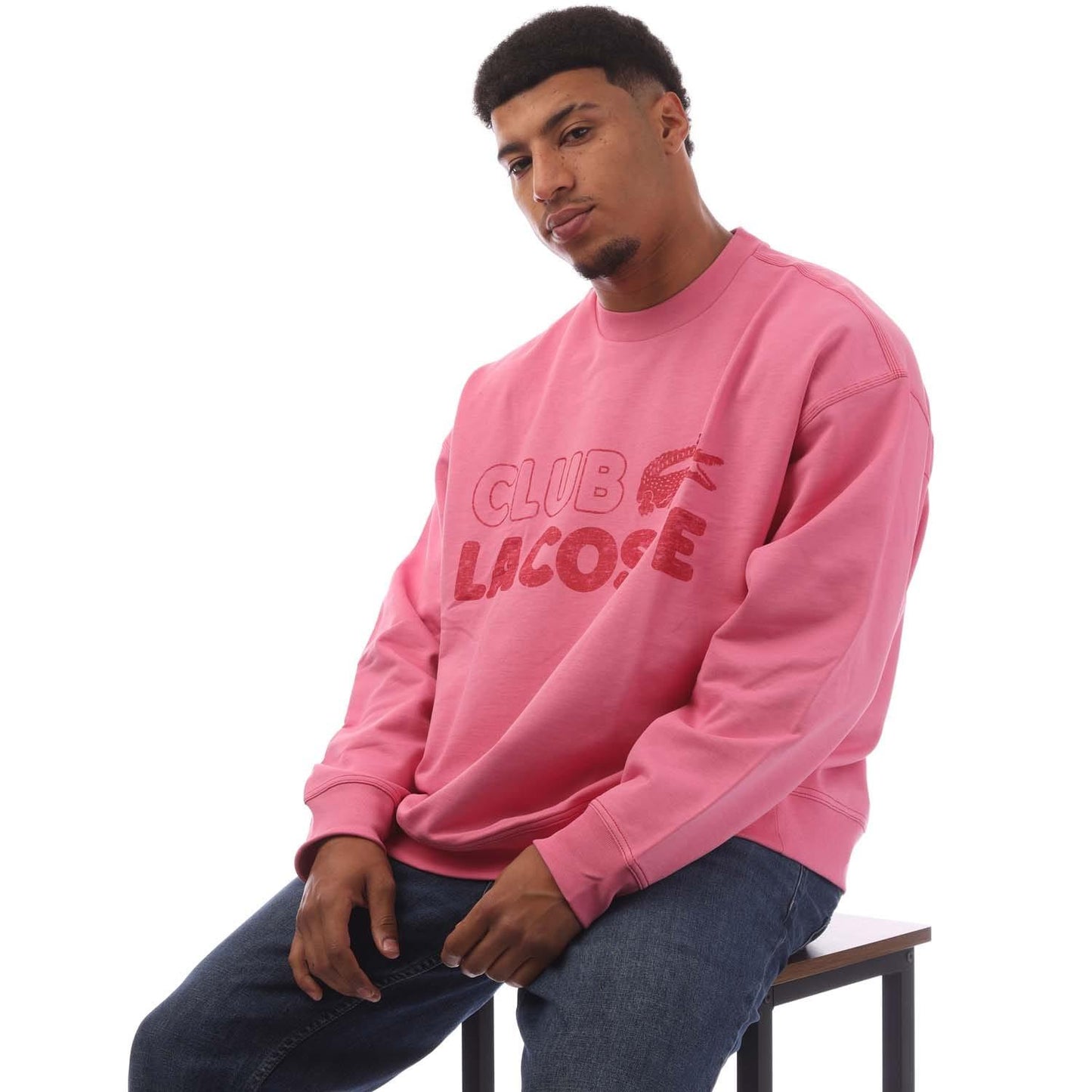 Pink - Lifestyle - Lacoste Mens Printed Vintage Round Neck Loose Fit Sweatshirt