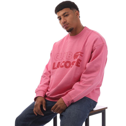 Pink - Lifestyle - Lacoste Mens Printed Vintage Round Neck Loose Fit Sweatshirt