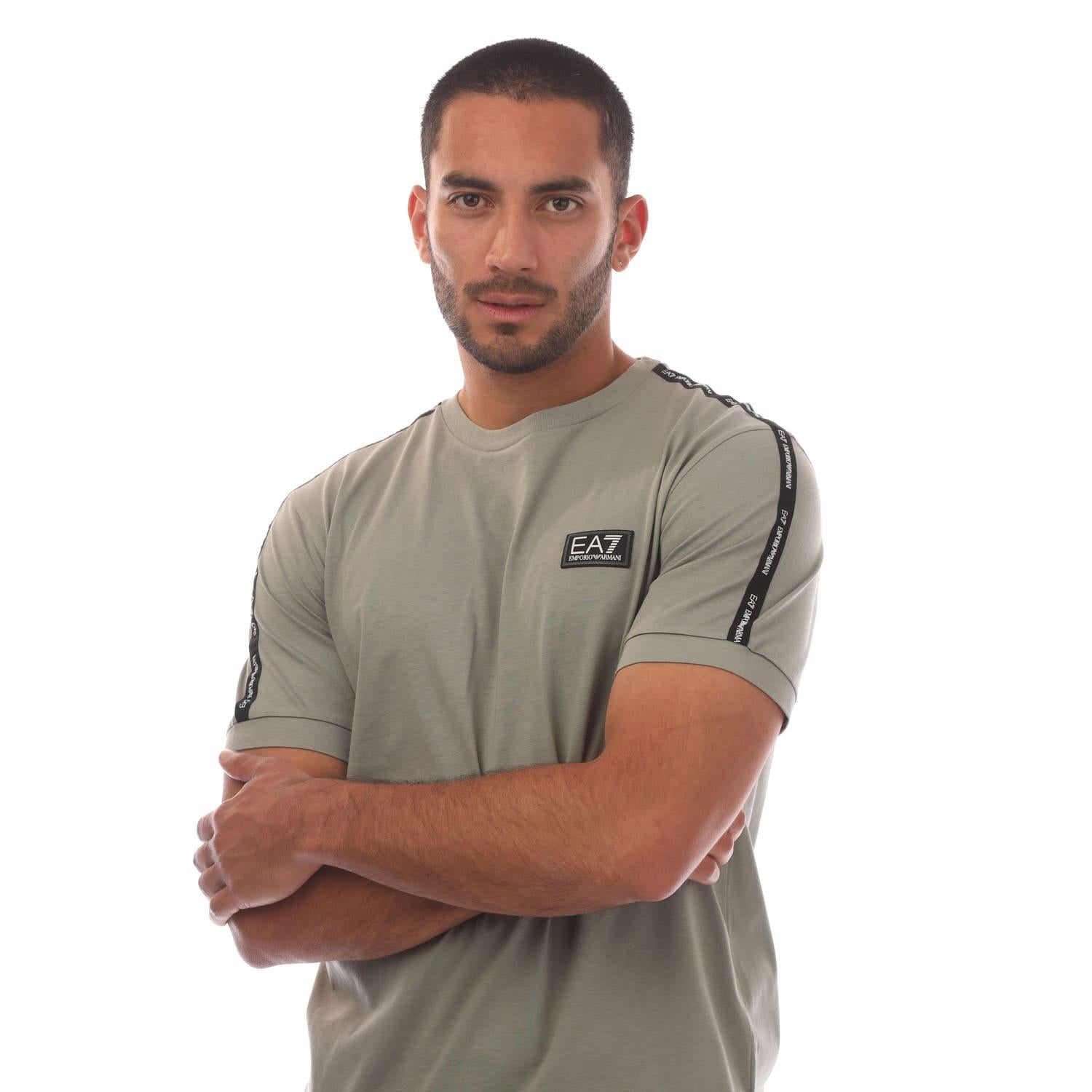 Grey - Side - Emporio Armani Mens EA7 Logo Taped T-Shirt