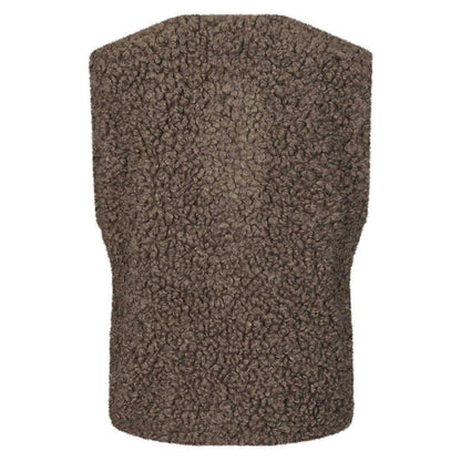 Dark Mocha - Back - Lollys Laundry Womens Ladies Teddy Fur Sleeveless Coat