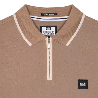 Brown - Side - Weekend Offender Mens Shore Zipped Polo Shirt