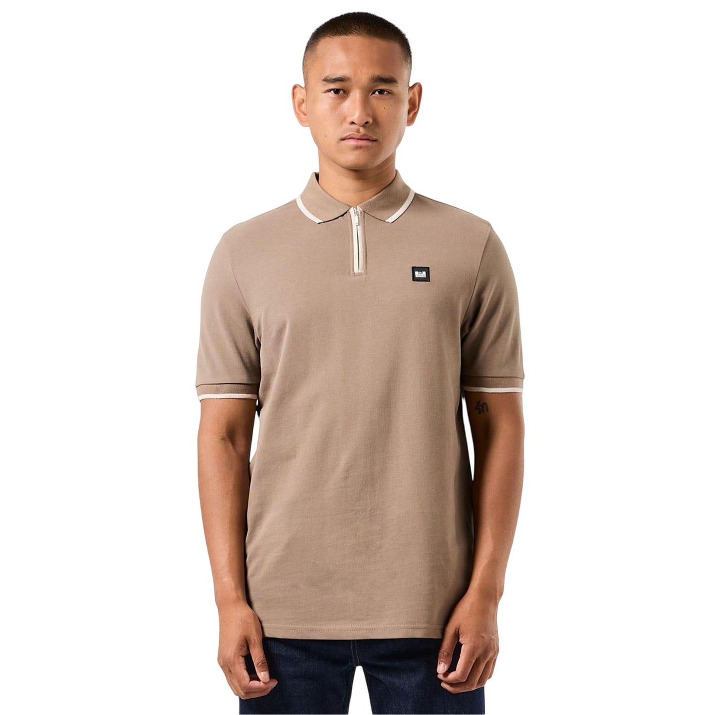 Brown - Pack Shot - Weekend Offender Mens Shore Zipped Polo Shirt