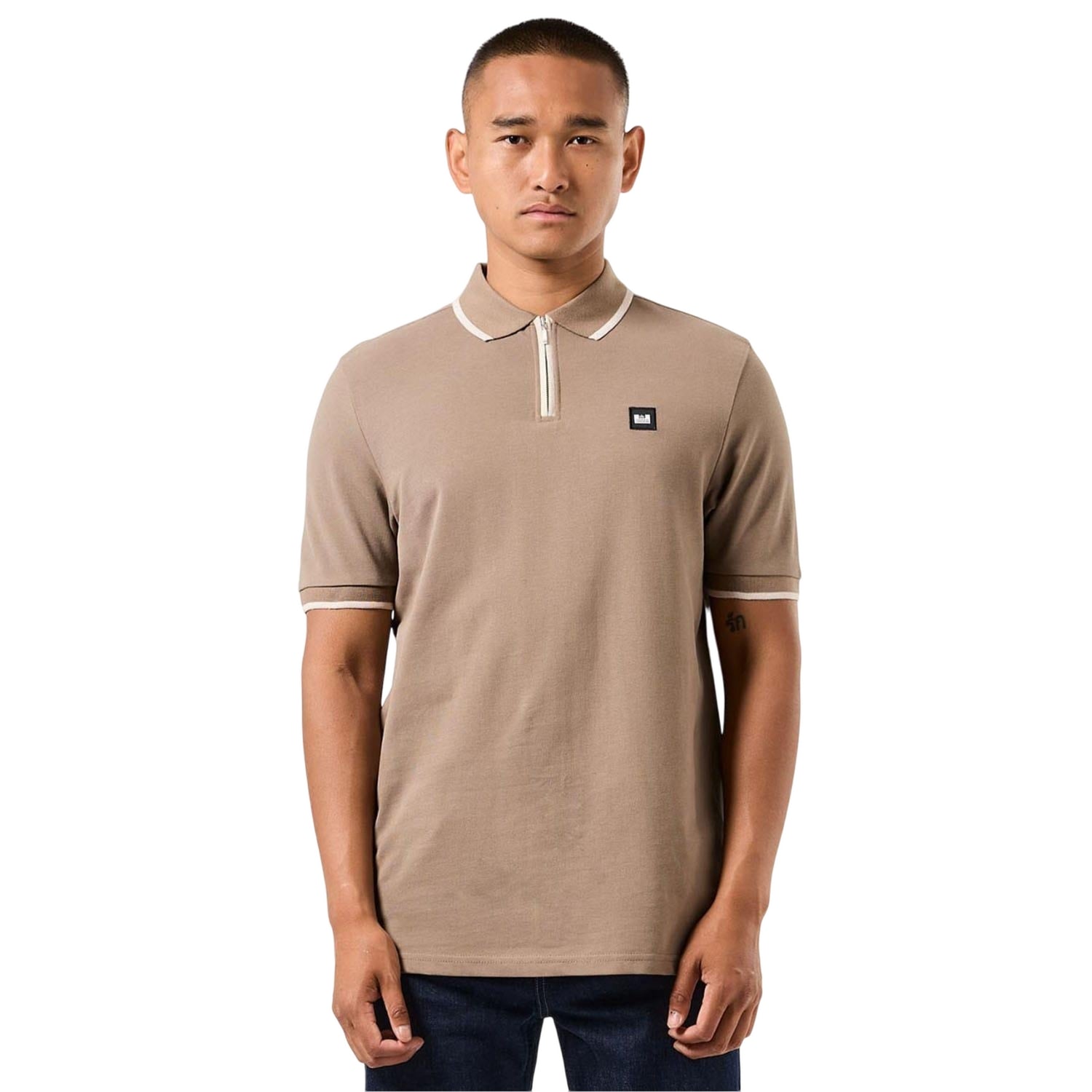 Brown - Pack Shot - Weekend Offender Mens Shore Zipped Polo Shirt