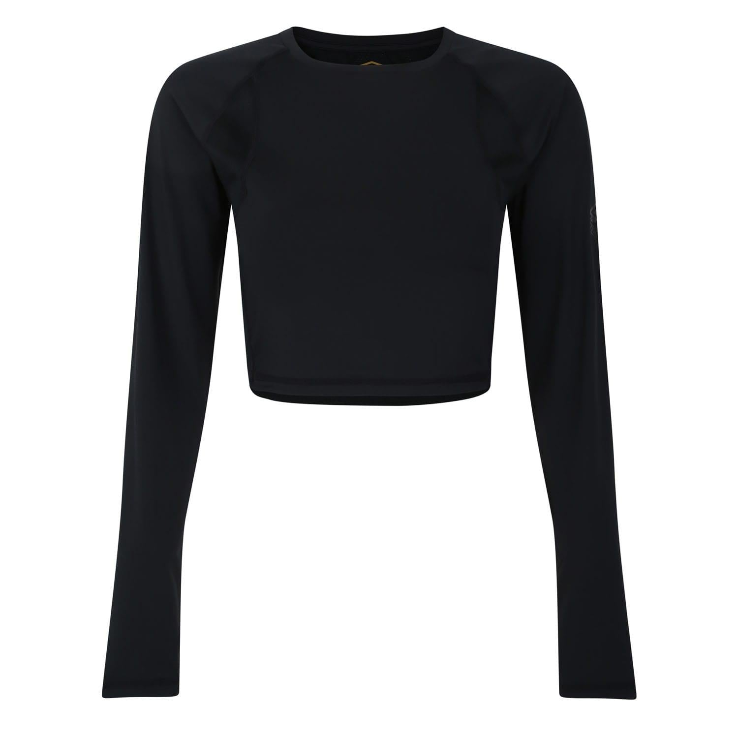 Black - Front - Umbro Womens-Ladies Pro Training Long-Sleeved Crop Top
