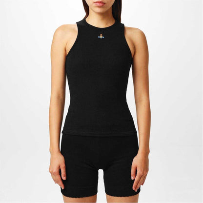 Black - Side - Vivienne Westwood Womens Ladies Embroidered Logo Vest Top