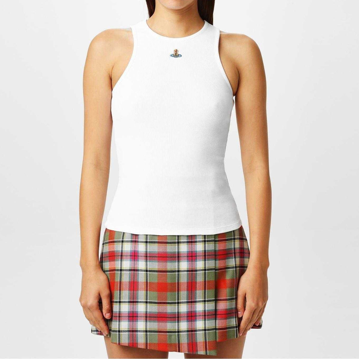 White - Side - Vivienne Westwood Womens Ladies Embroidered Logo Vest Top