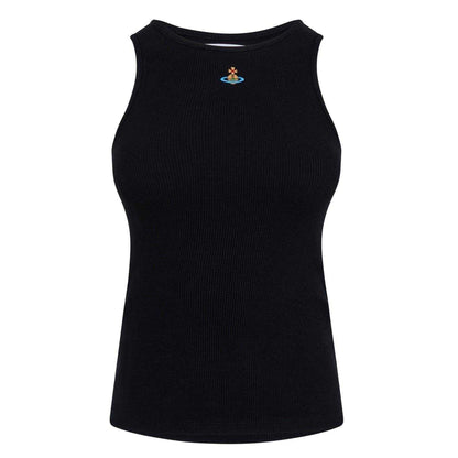 Black - Front - Vivienne Westwood Womens Ladies Embroidered Logo Vest Top