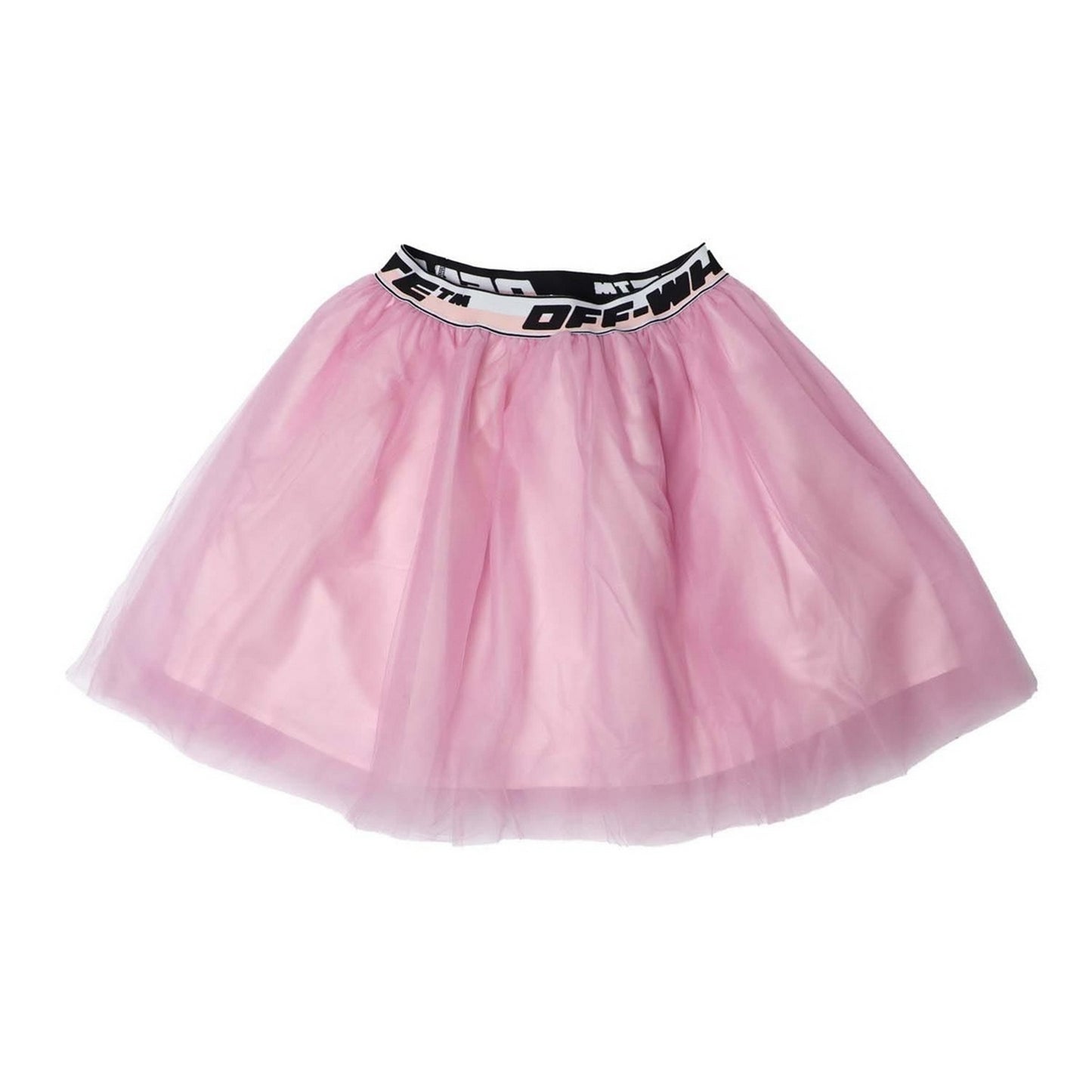 Pink-Black - Back - Off White Girls Banded Tulle Logo Skirt