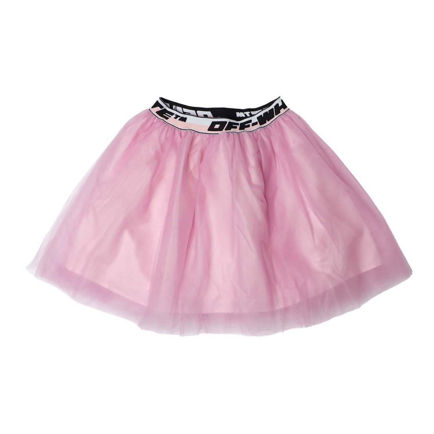 Pink-Black - Back - Off White Girls Banded Tulle Logo Skirt