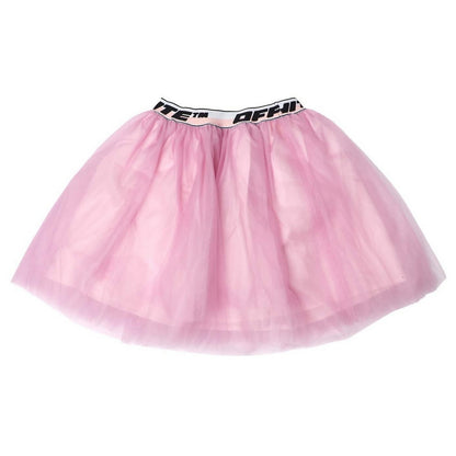 Pink-Black - Front - Off White Girls Banded Tulle Logo Skirt