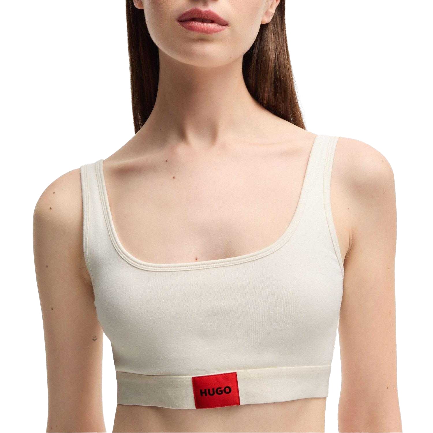 Natural - Side - Hugo Womens-Ladies Logo Cotton Stretch Bralette