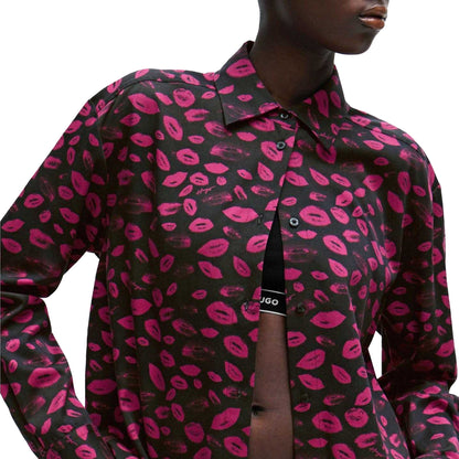 Black-Purple - Side - Hugo Womens-Ladies Relaxed Boyfriend Blouse