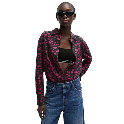 Black-Purple - Lifestyle - Hugo Womens-Ladies Relaxed Boyfriend Blouse