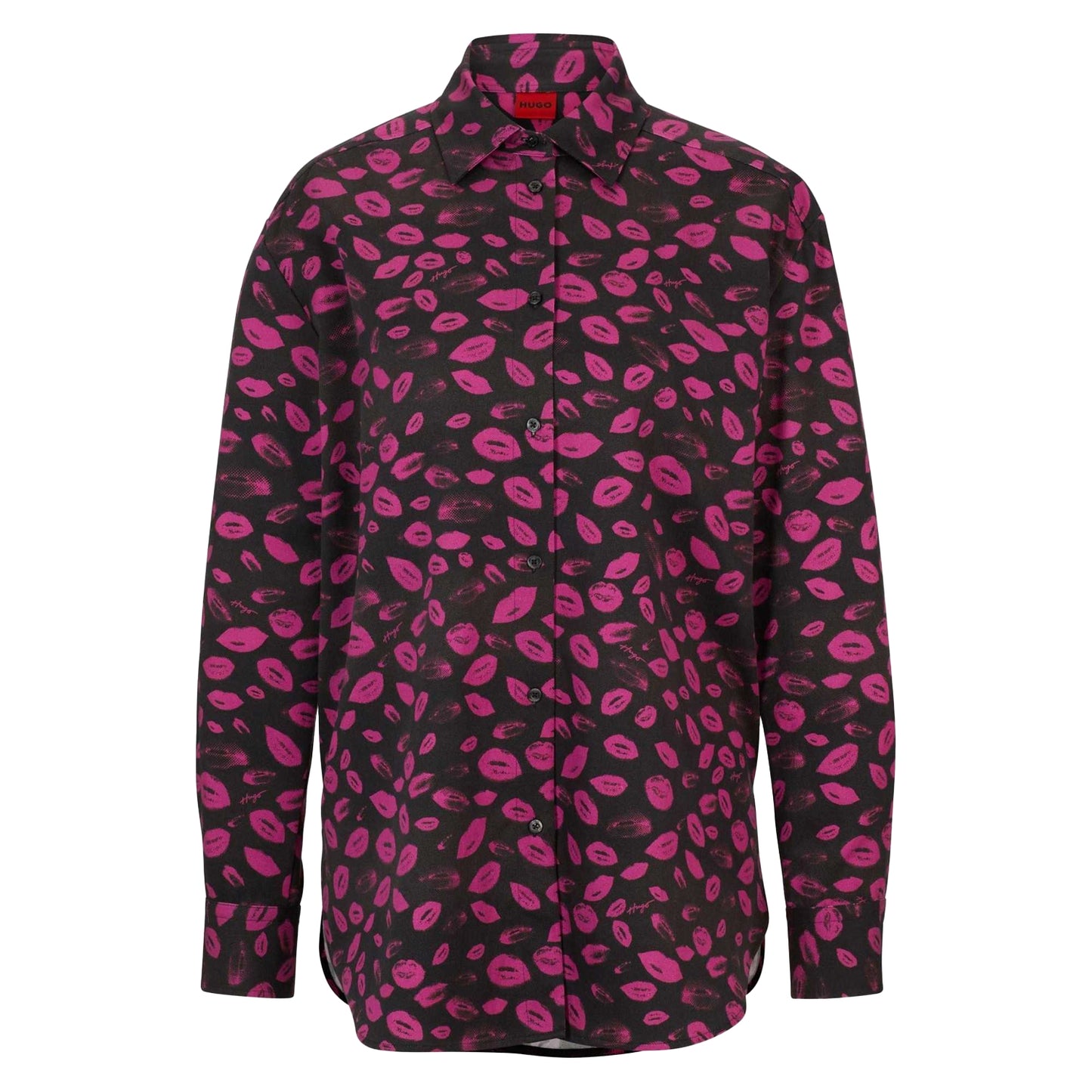Black-Purple - Front - Hugo Womens-Ladies Relaxed Boyfriend Blouse