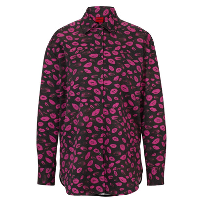 Black-Purple - Front - Hugo Womens-Ladies Relaxed Boyfriend Blouse