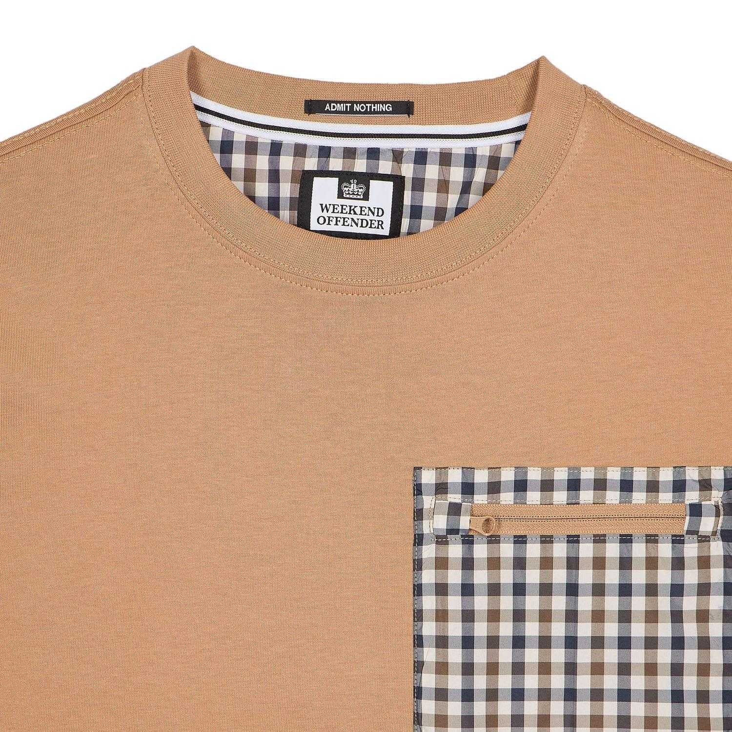 Cognac - Back - Weekend Offender Mens Gorman House Checked Pocket T-Shirt