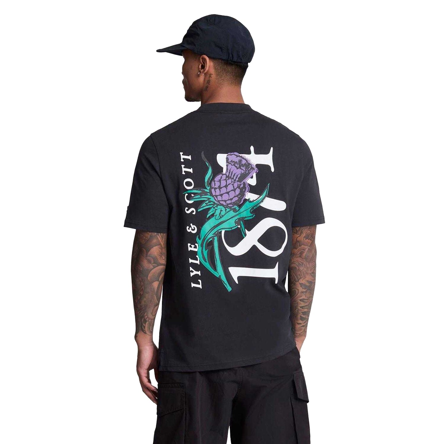 Black - Back - Lyle & Scott Mens Thistle Back Print T-Shirt