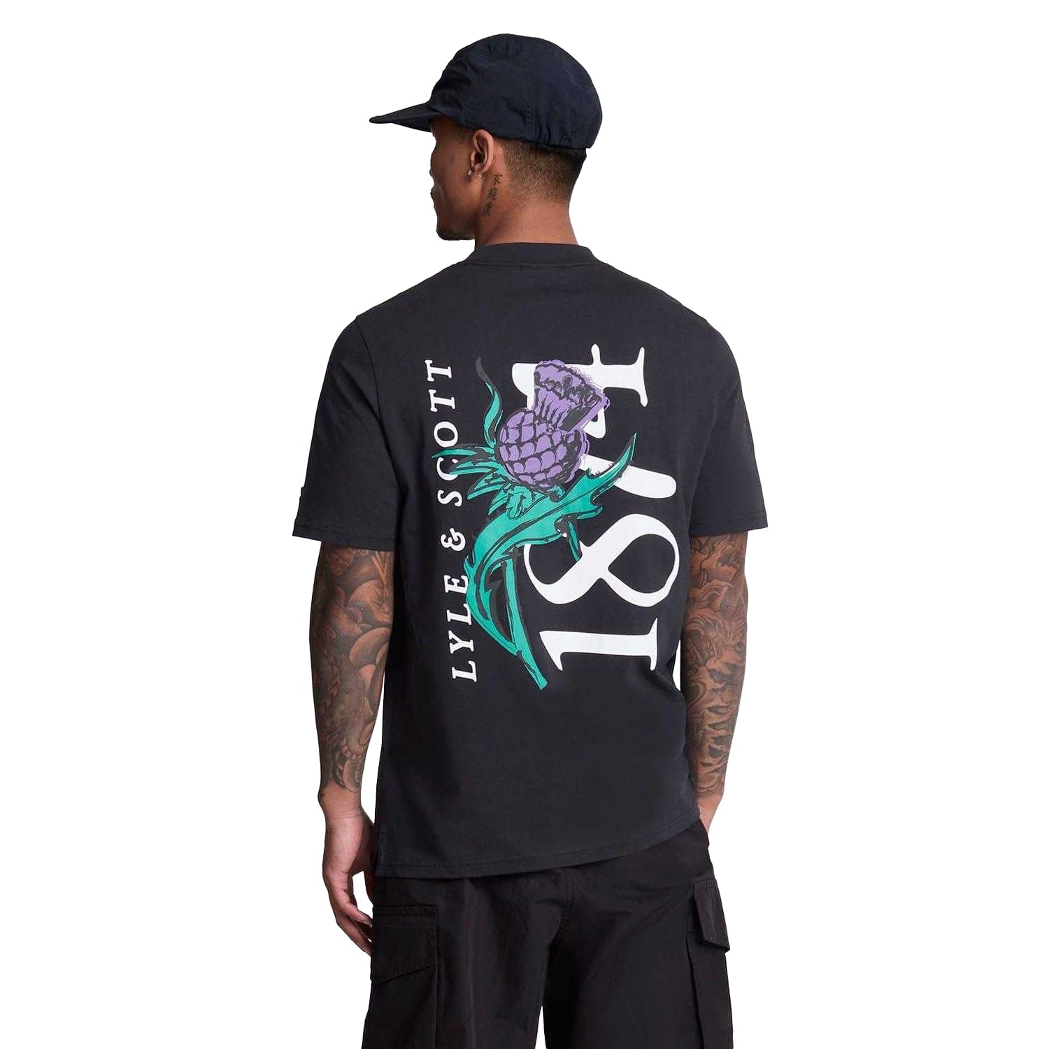Black - Back - Lyle & Scott Mens Thistle Back Print T-Shirt