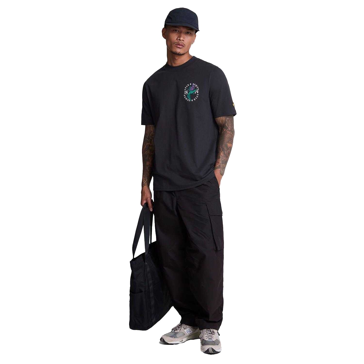 Black - Pack Shot - Lyle & Scott Mens Thistle Back Print T-Shirt