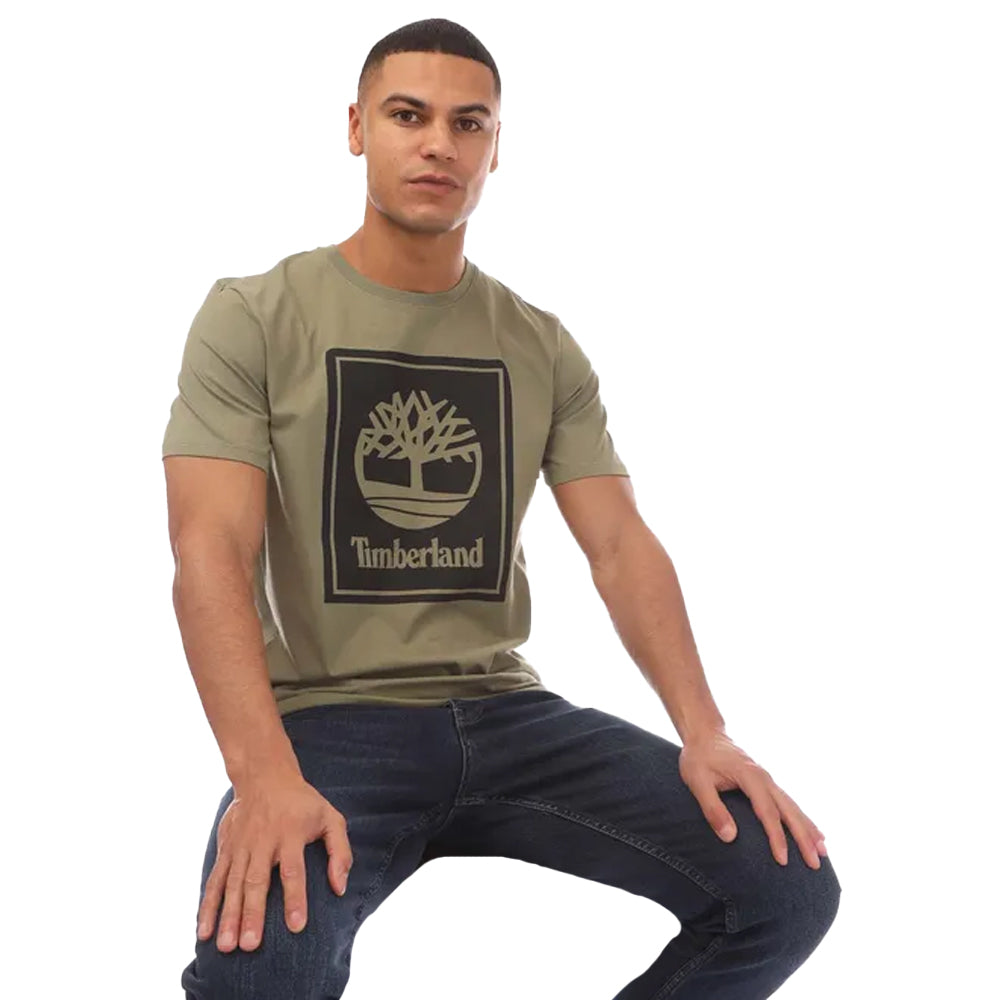 Khaki Green - Side - Timberland Mens Stack Logo T-Shirt