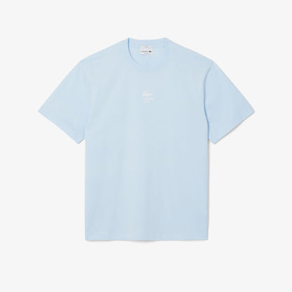 Blue - Front - Lacoste Unisex Adult Printed Signature Cotton T-Shirt