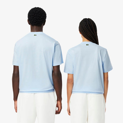 Blue - Side - Lacoste Unisex Adult Printed Signature Cotton T-Shirt