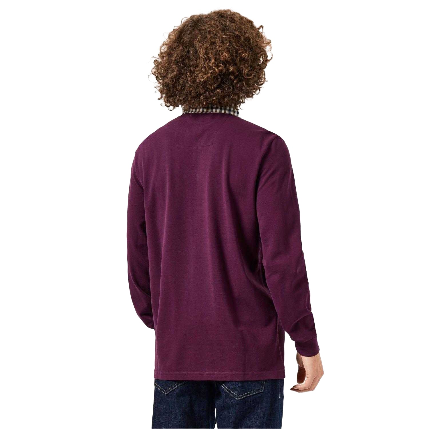 Berry - Back - Weekend Offender Mens Walker Checked Collar Long-Sleeved Polo Shirt